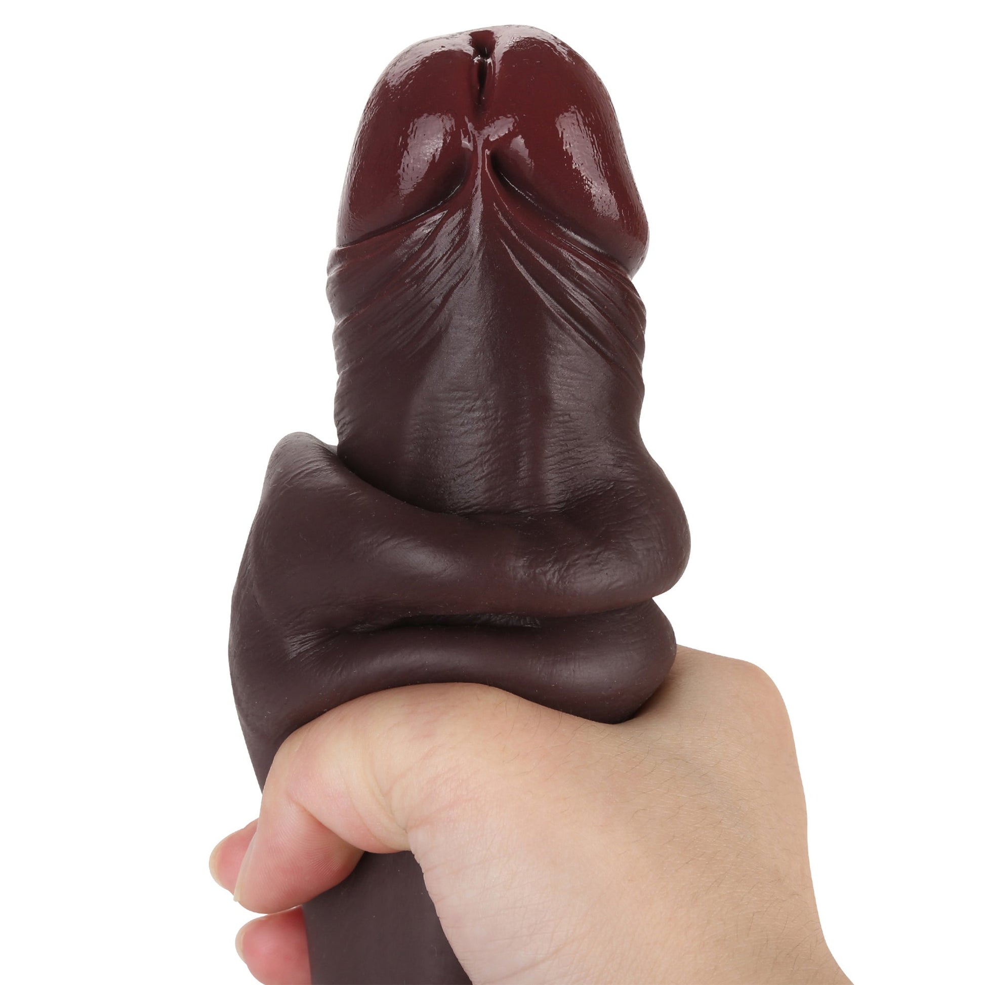 Foreskin 9 inch Black Sliding Skin Dildo BBC Dildo With Ball Position 2