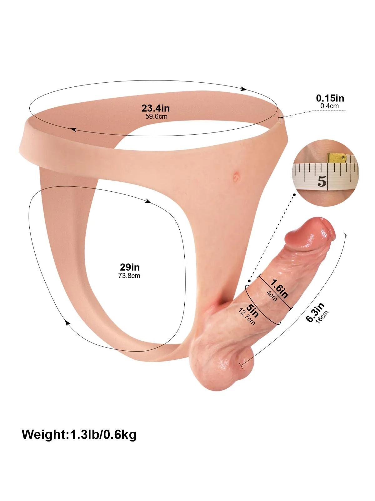 Nick | 6.3" x 1.5" Lightweight Solid Strap On Dildo With Slim Secure Harness Position 2