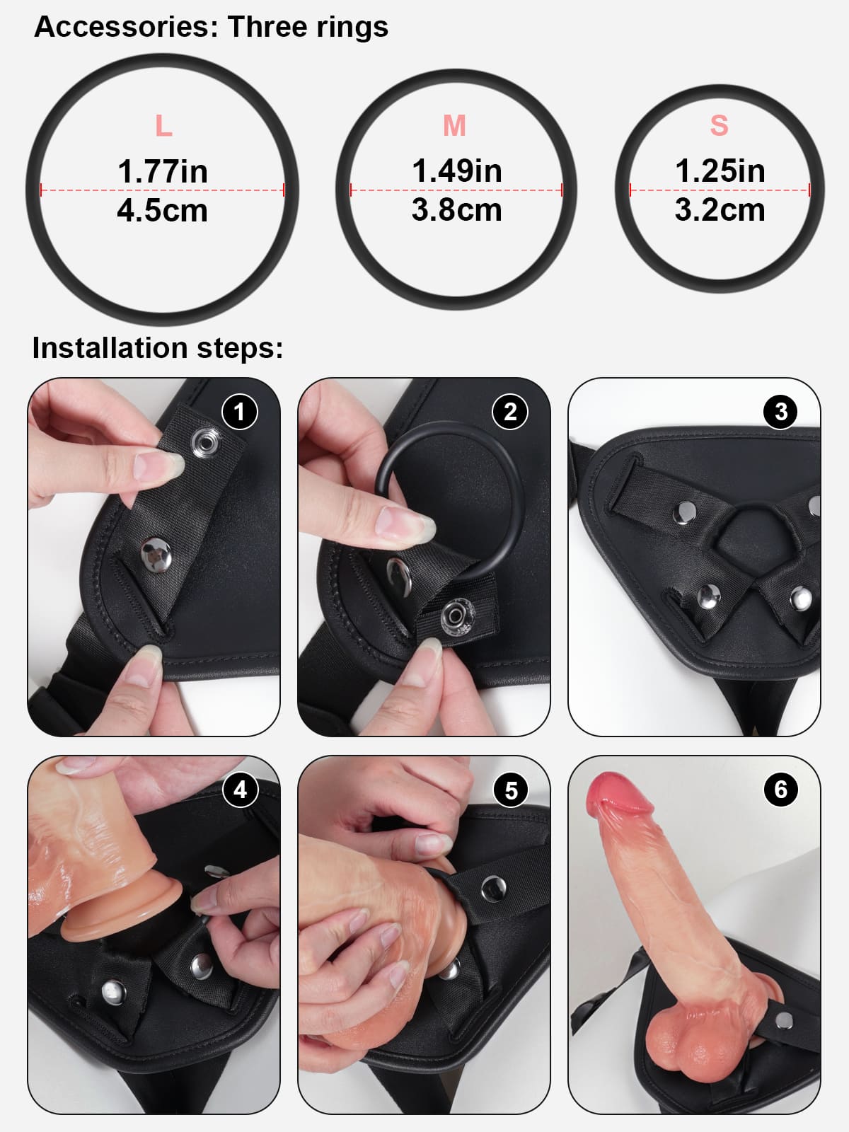 Black Strap Available In 3 Sizes Of Rings Position 4
